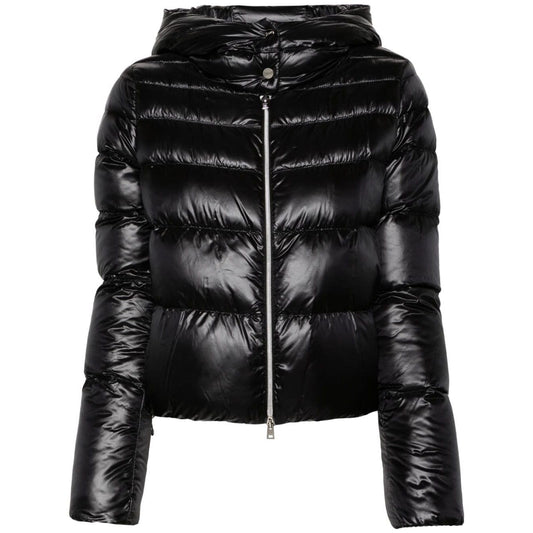 Herno Coats Black feather down padded jacket with hood and zip fastening, cropped hem and side zip pockets, nylon down design.
