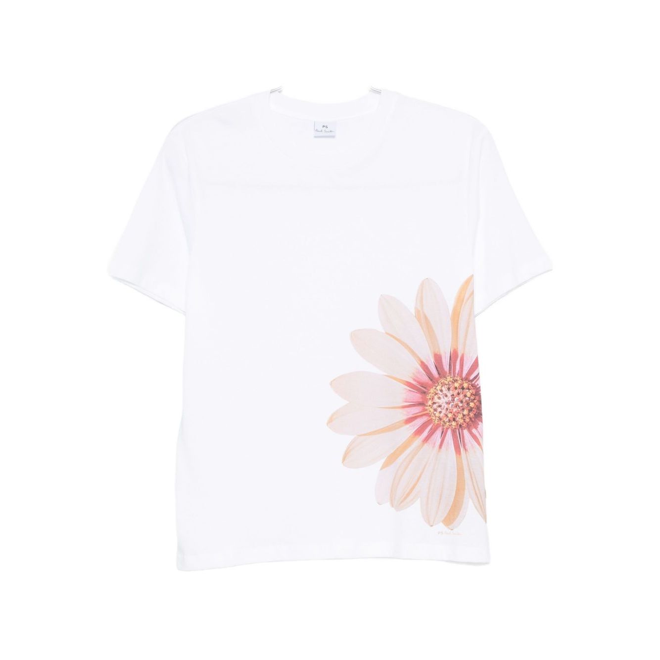 PS By Paul Smith T-shirts and Polos White floral Zinnia print cotton t-shirt with short sleeves and crew neck design.