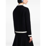 Back view of Emporio Armani Jackets Black wool-blend blazer with fringed trim and welt pockets.