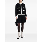 Emporio Armani Jackets Black wool-blend blazer with fringed trim and welt pockets, round neck design.