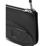 Close-up of black Diesel 1DR Twin shoulder bag with top zip fastening and detachable strap.