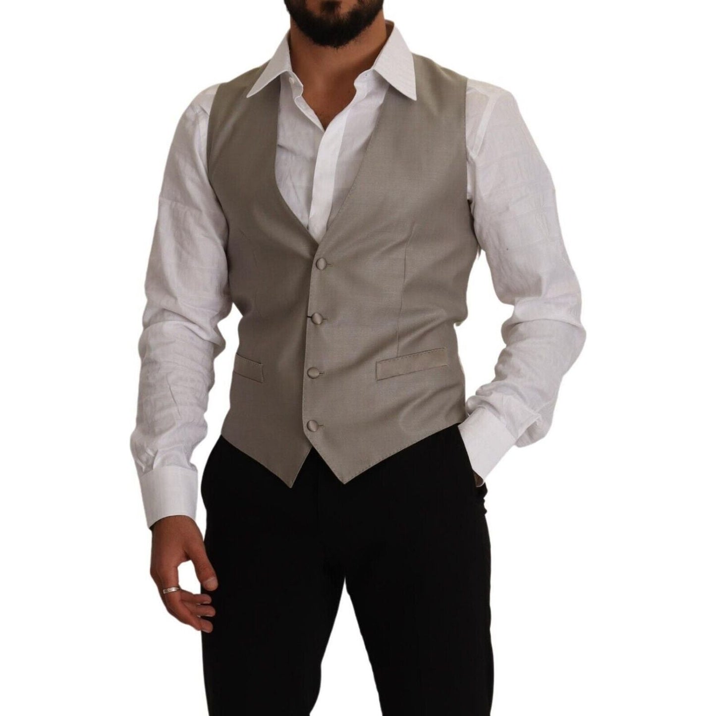 Dolce & Gabbana Beige Wool Single Breasted Waistcoat Vest