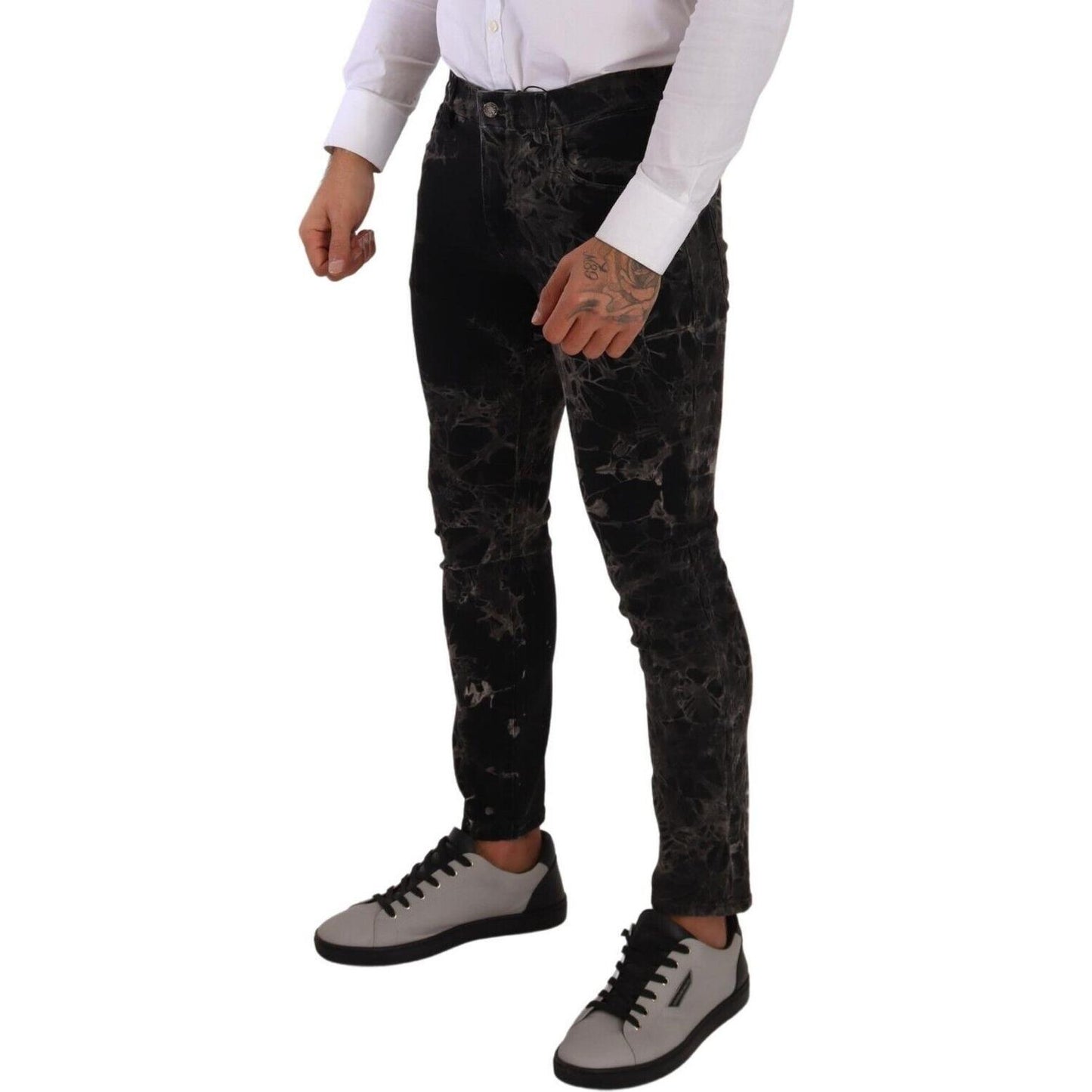 Dolce & Gabbana Black Patterned Skinny Slim Fit Jeans