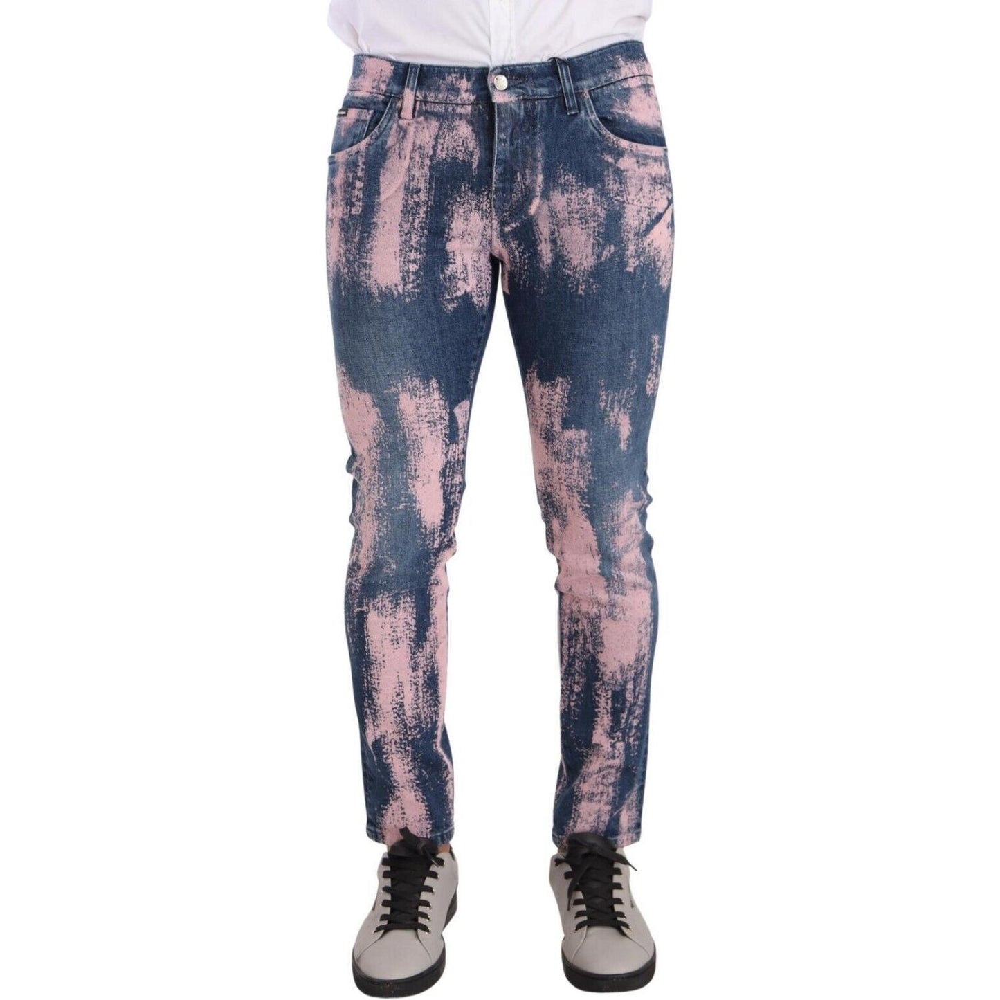 Dolce & Gabbana Blue Pink Tie Dye Cotton Skinny Denim Jeans