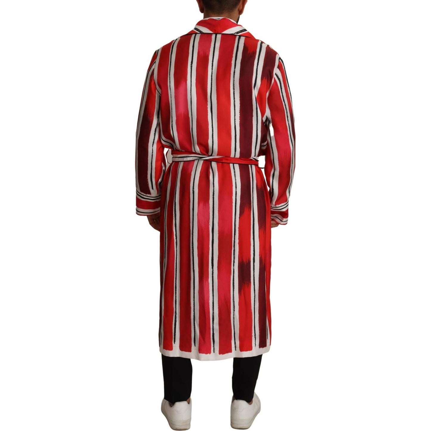 Dolce & Gabbana Red White Striped Silk Mens Night Gown Robe Dolce & Gabbana