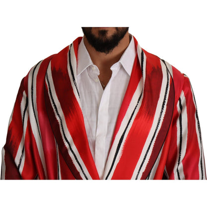 Dolce & Gabbana Red White Striped Silk Mens Night Gown Robe Dolce & Gabbana