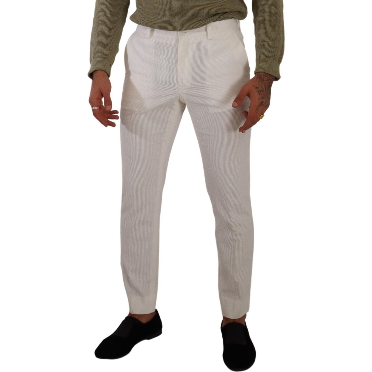 Dolce & Gabbana White Cotton Skinny Corduroy Trouser Pants