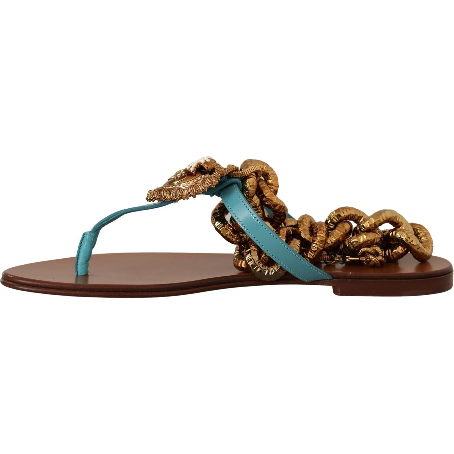 Dolce & Gabbana Blue Leather Devotion Flats Sandals
