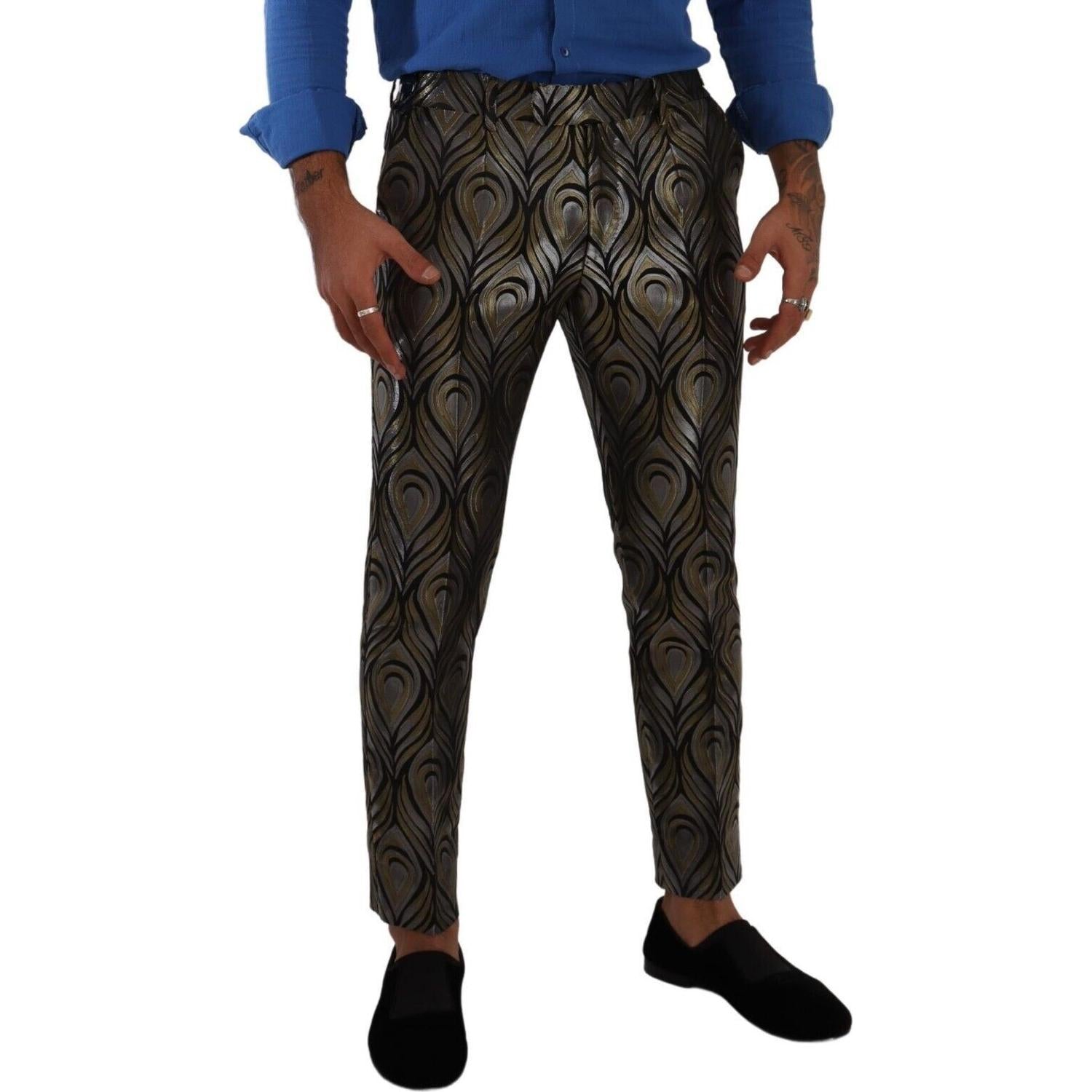 Dolce & Gabbana Silver Gold Jacquard Men Trouser Dress Pants