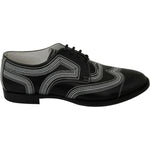 Dolce & Gabbana Black Leather Derby Formal White Lace Shoes MV3002- 44