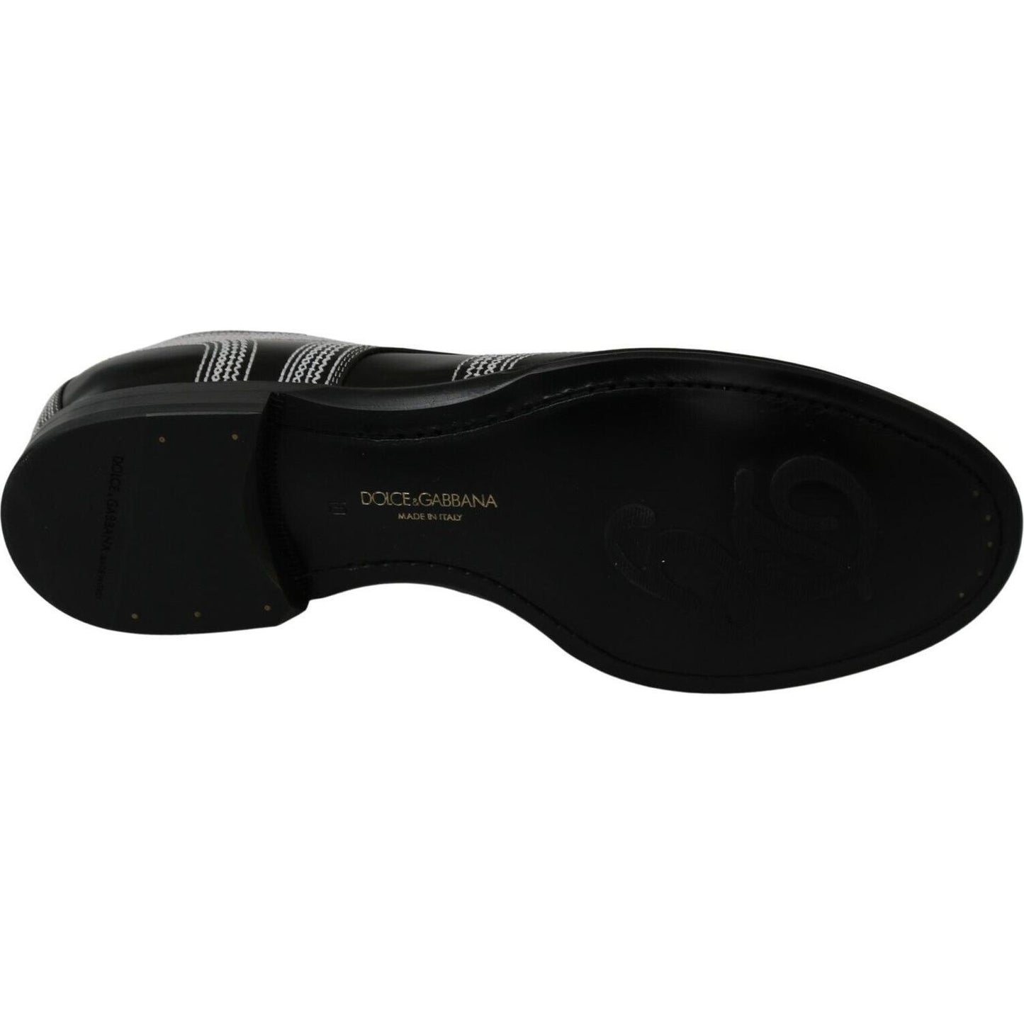 Dolce & Gabbana Black Leather Derby Formal White Lace Shoes MV3002- 44