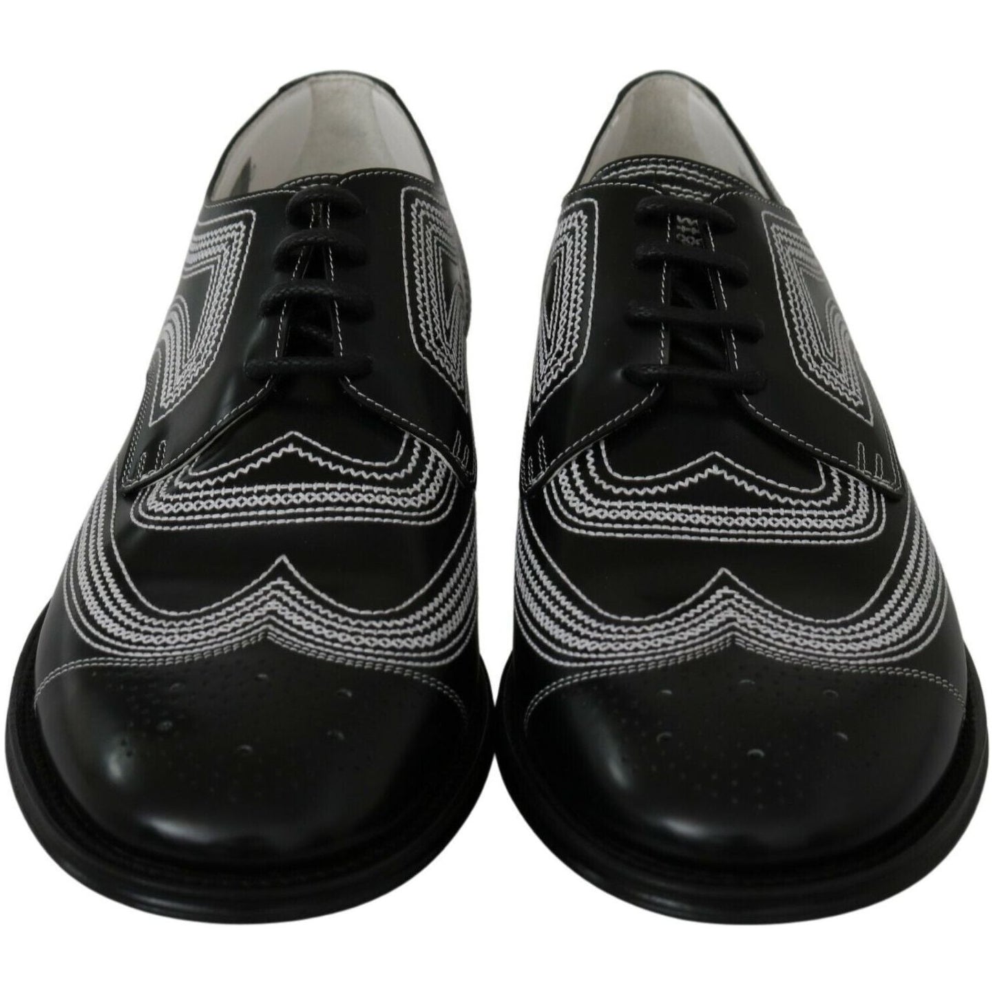 Dolce & Gabbana Black Leather Derby Formal White Lace Shoes MV3002- 44