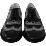 Dolce & Gabbana Black Leather Derby Formal White Lace Shoes MV3002- 44