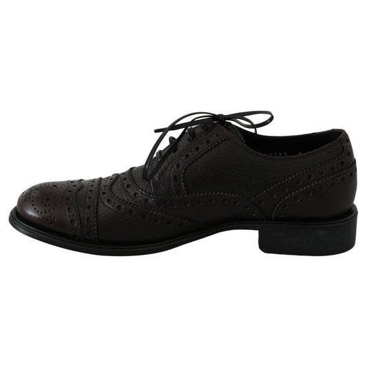 Dolce & Gabbana Brown Leather Wingtip Derby Formal Shoes MV3905- 39
