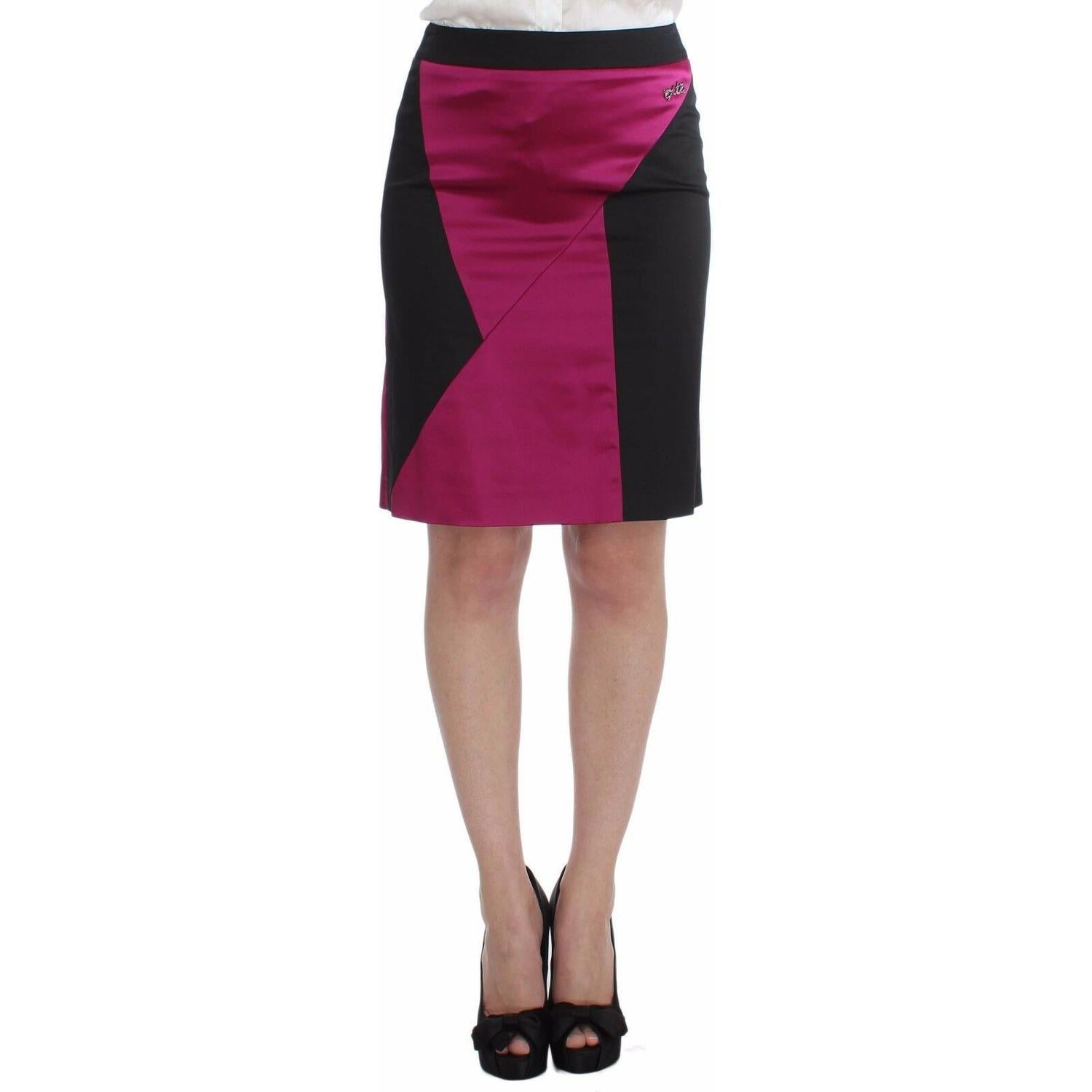 Exte Pink Black Above Knees Cotton Stretch Skirt