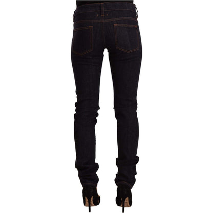 GF Ferre Black Mid Waist Cotton Denim Skinny Jeans