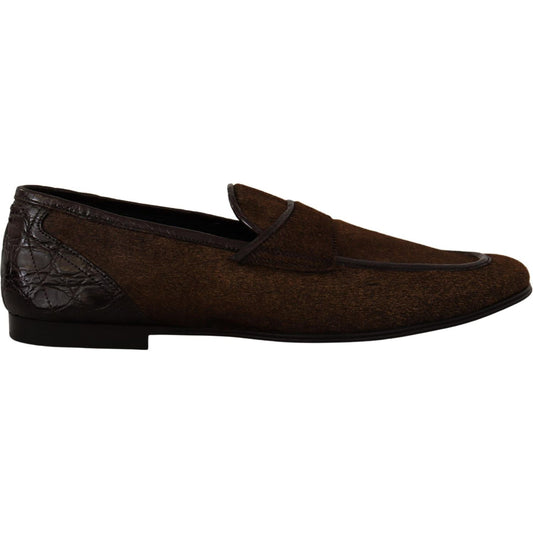 Dolce & Gabbana Shoes Dress Loafers Brown Leather Slip Shoes MV4441- 39