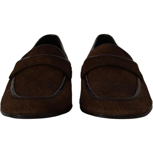 Dolce & Gabbana Shoes Dress Loafers Brown Leather Slip Shoes MV4441- 39