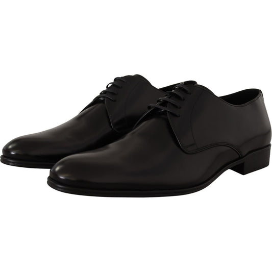 Dolce & Gabbana Black Leather Lace Up Formal Derby Shoes MV4520- 39.5