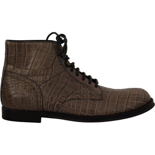 Dolce & Gabbana Gray Crocodile Leather Derby Boots MV4549- 42