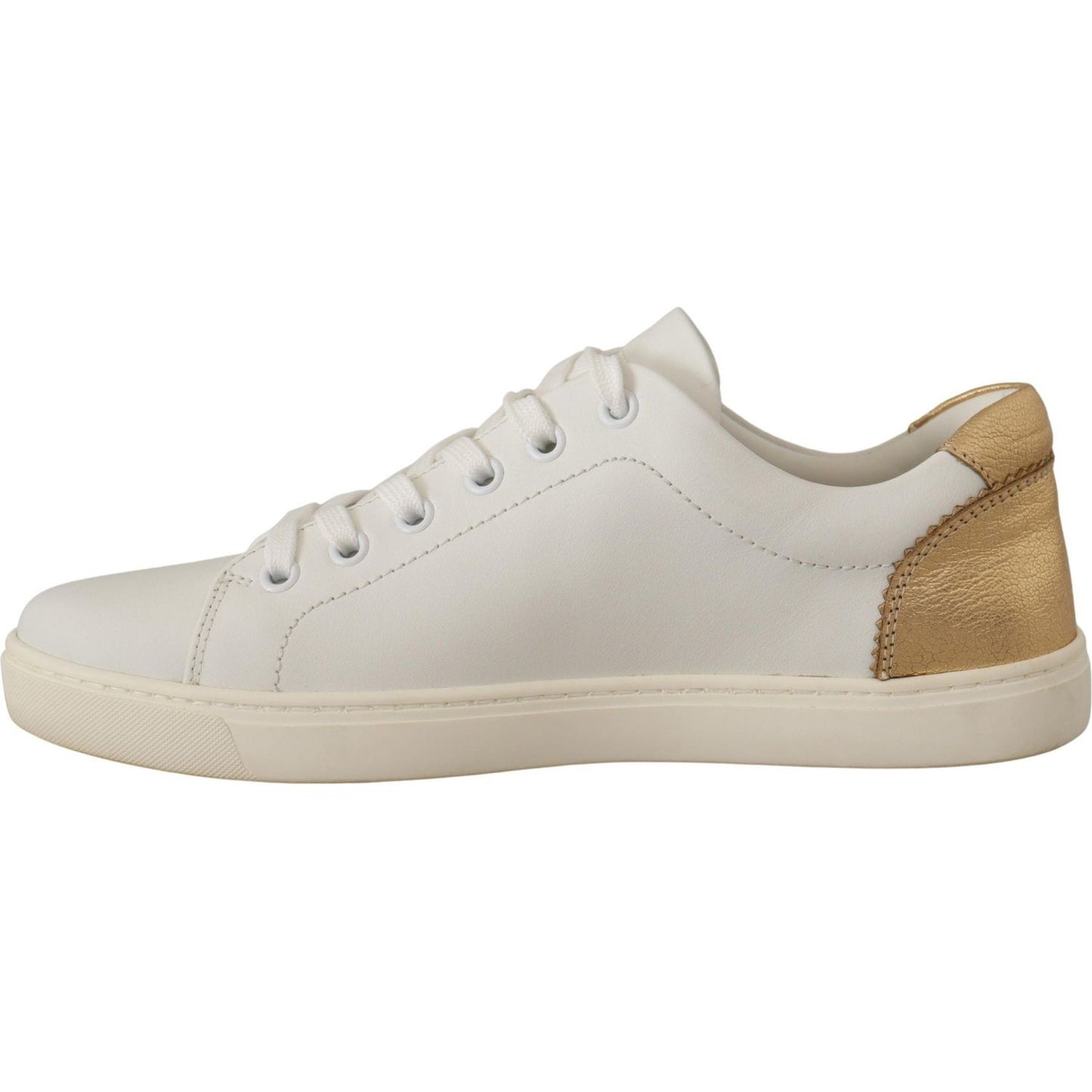 Dolce & Gabbana White Gold Leather Low Top Sneakers