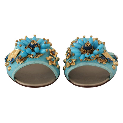 Dolce & Gabbana Blue Crystal Exotic Leather Blue Crystal Sandals
