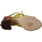 Dolce & Gabbana Yellow Leather Crystal Ayers Sandals Shoes LA9809- 35