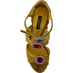 Dolce & Gabbana Yellow Leather Crystal Ayers Sandals Shoes LA9809- 35