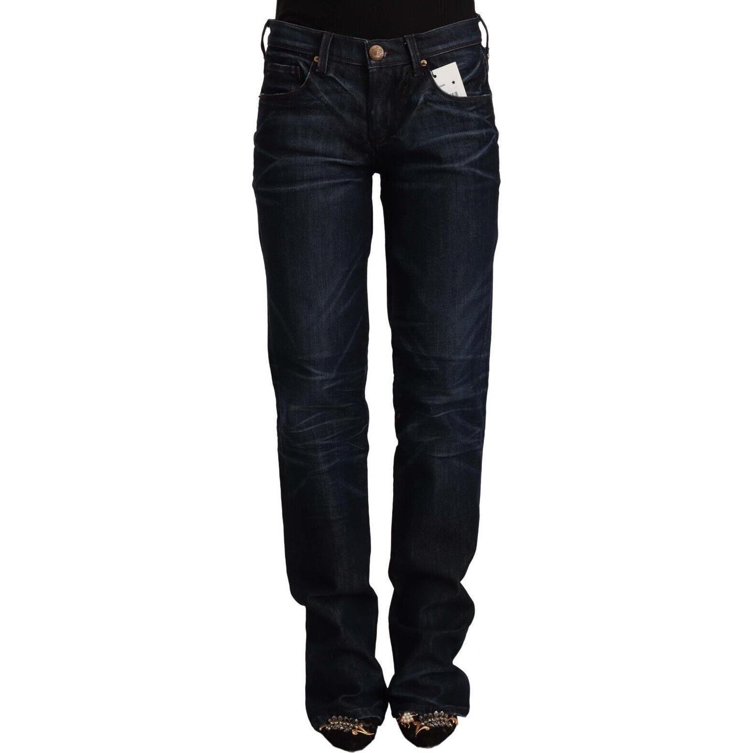 Ermanno Scervino Dark Blue Mid Waist Cotton Denim Straight Jeans