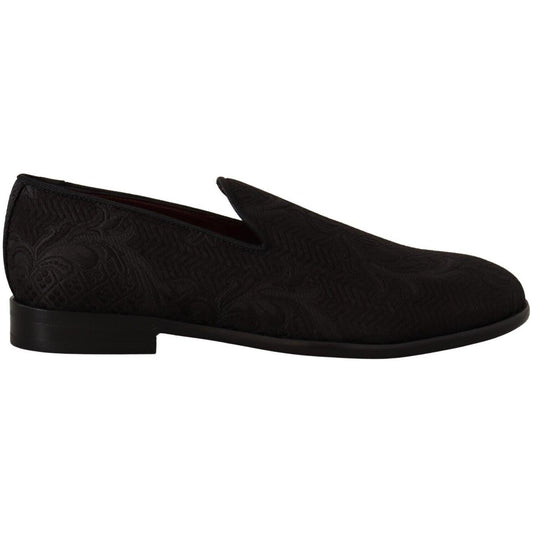 Dolce & Gabbana Black Floral Brocade Slippers Loafers Shoes MV4477 - 39