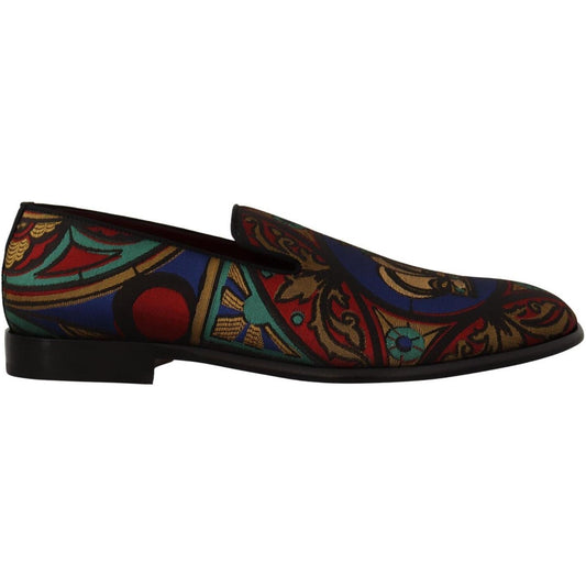 Dolce & Gabbana Multicolor Jacquard Crown Slippers Loafers Shoes MV4462 -39