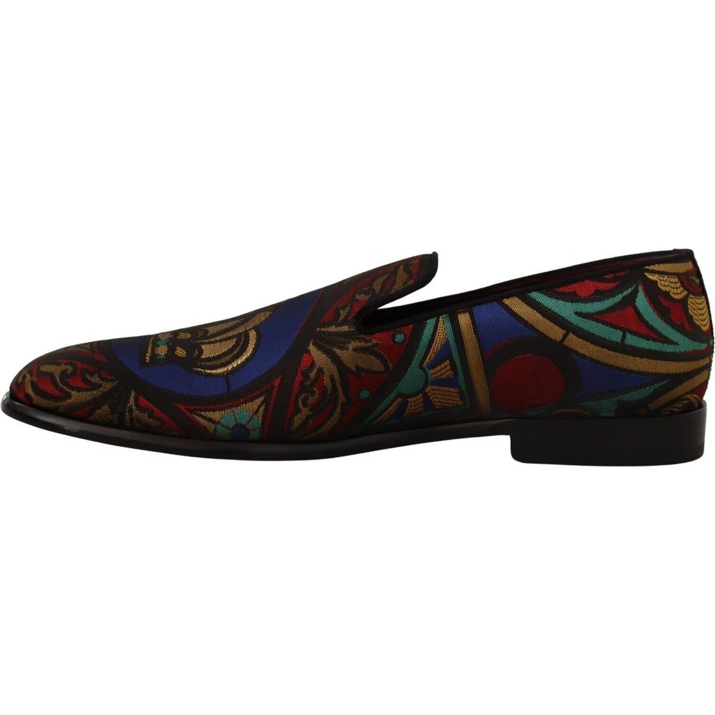 Dolce & Gabbana Multicolor Jacquard Crown Slippers Loafers Shoes