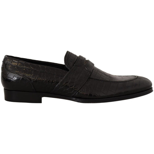 Dolce & Gabbana Black Crocodile Leather Slip On Moccasin Shoes MV4548 - 44