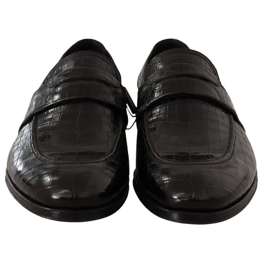 Dolce & Gabbana Black Crocodile Leather Slip On Moccasin Shoes MV4548 - 44