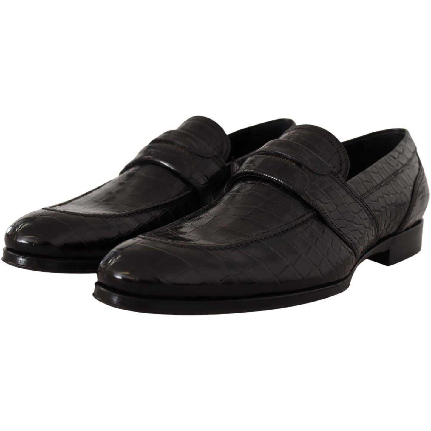 Dolce & Gabbana Black Crocodile Leather Slip On Moccasin Shoes MV4548 - 44