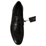 Dolce & Gabbana Black Crocodile Leather Slip On Moccasin Shoes MV4548 - 44