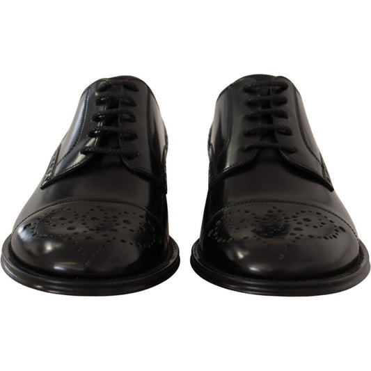 Dolce & Gabbana Black Leather Wingtip Mens Formal Derby Shoes MV4692 - 39