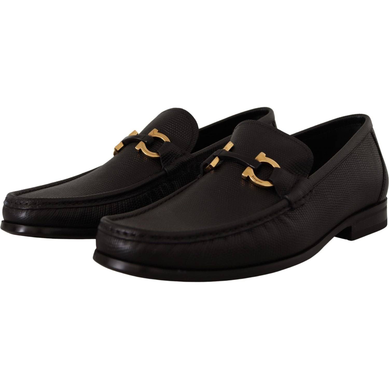 Salvatore Ferragamo Black Calf Leather Moccasins Loafers Shoes