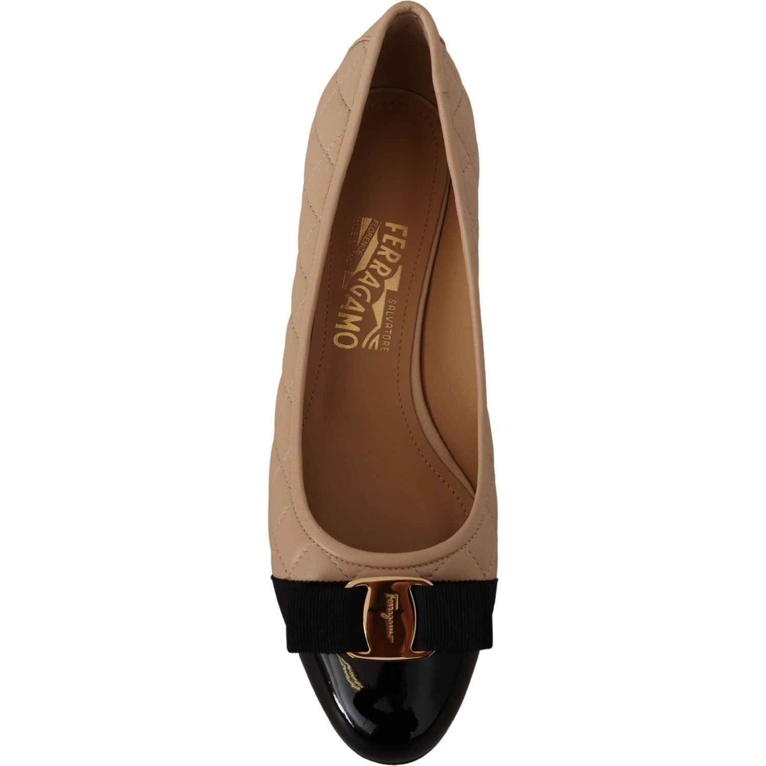 Salvatore Ferragamo Elegant Quilted Leather Pumps in Beige and Black
