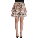 Dolce & Gabbana Pink Lily Print Silk Mini Tiered A-line Skirt SKI1886 - 42