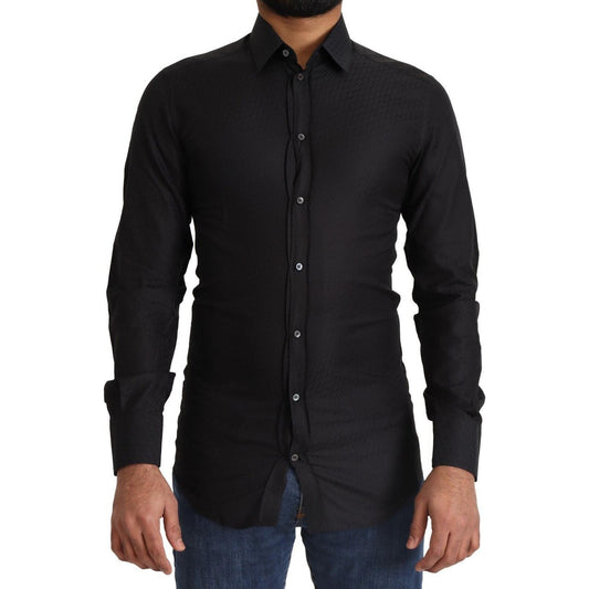 Dolce & Gabbana Black GOLD Cotton Slim Dress Formal Shirt