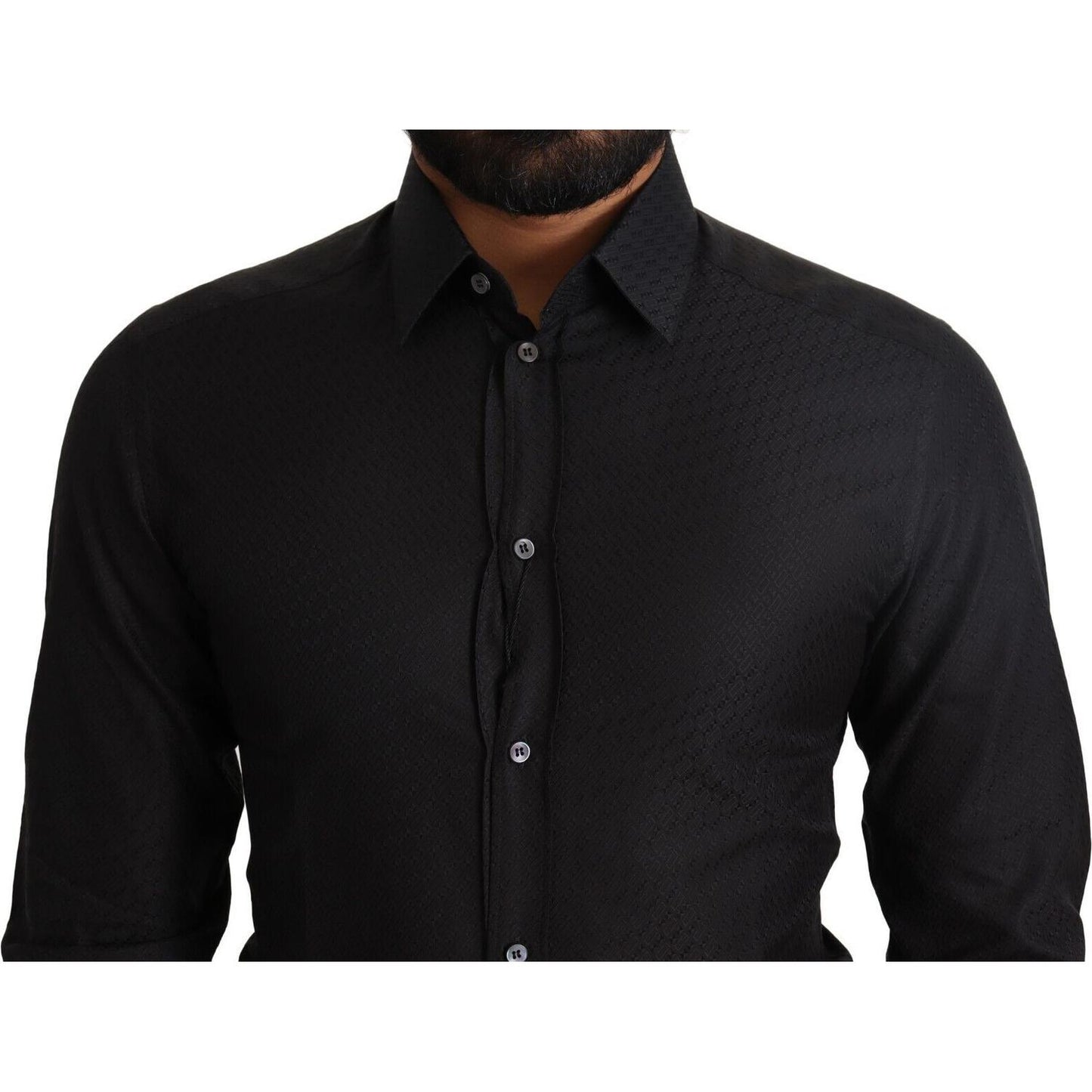 Dolce & Gabbana Black GOLD Cotton Slim Dress Formal Shirt
