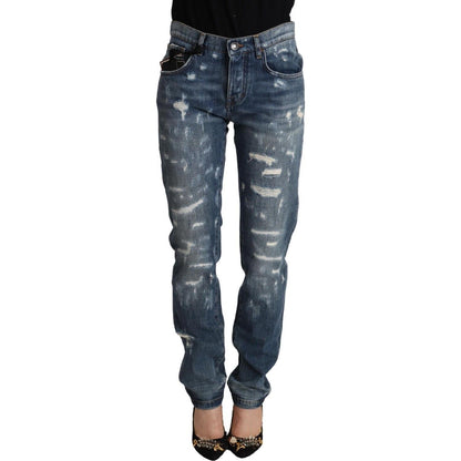 Dolce & Gabbana Blue Distressed Denim BOYFRIEND Skinny Jeans
