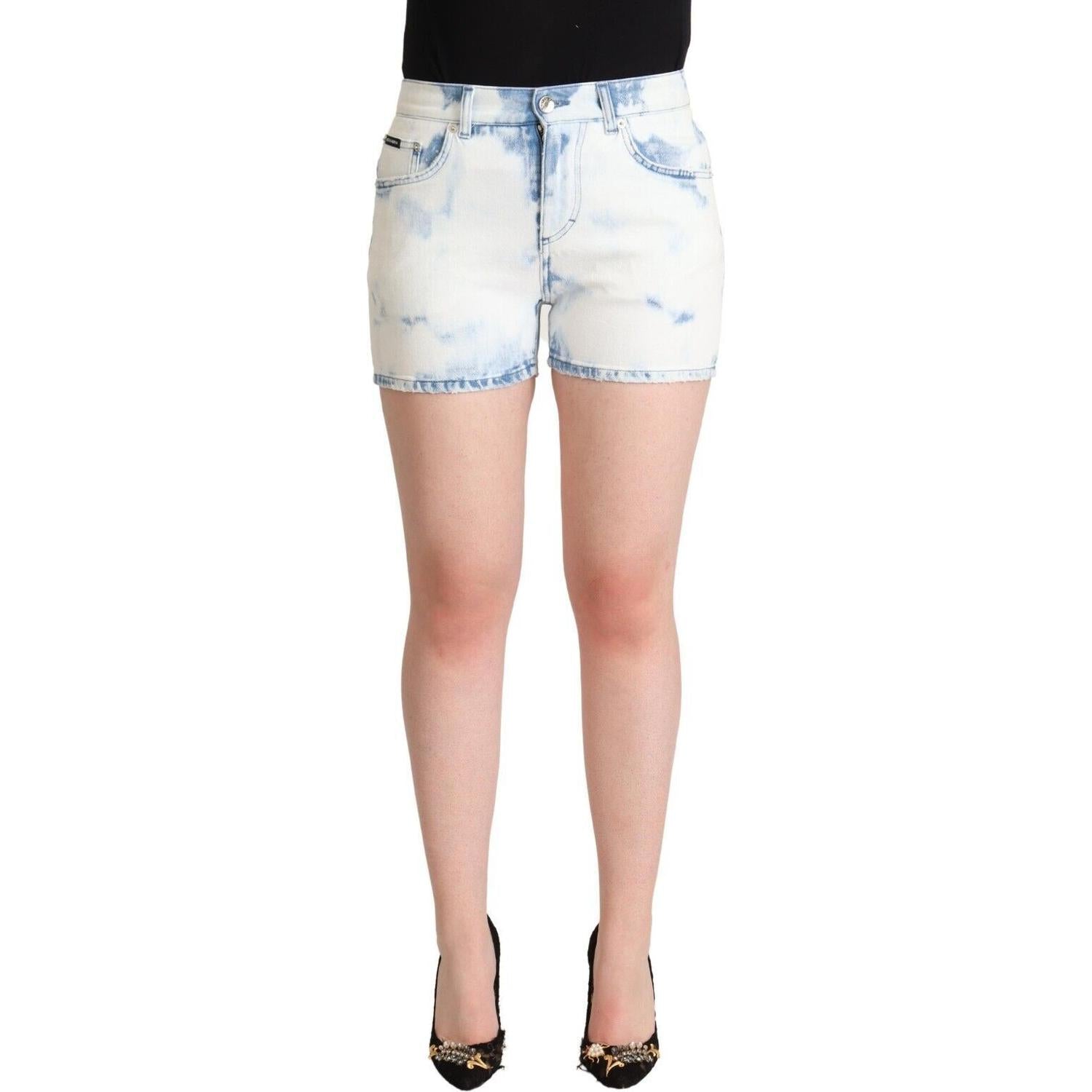 Dolce & Gabbana White Blue Dye Cotton Mid Waist Denim Shorts