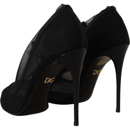 Dolce & Gabbana Black Tulle Stretch Boots Pumps Shoes
