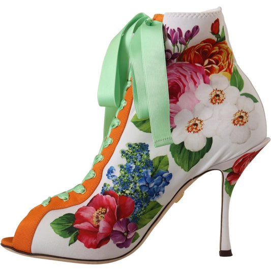 Dolce & Gabbana White Jersey Stretch Boots Open Toes Heels Shoes LA9805- 37.5