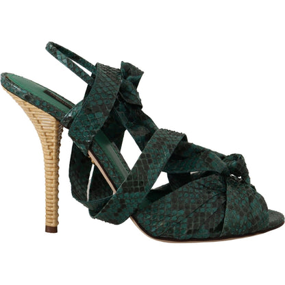 Dolce & Gabbana Green Python Strap Sandals Heels Shoes