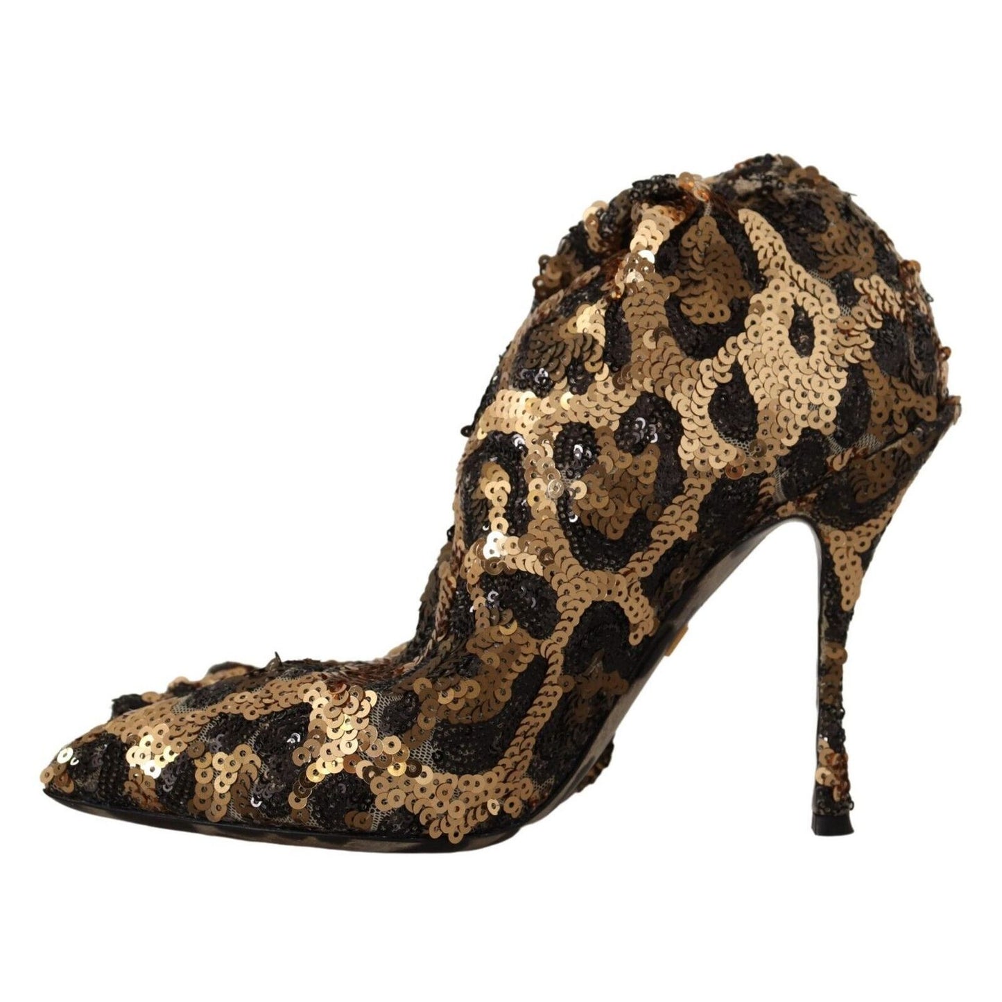 Dolce & Gabbana Gold Leopard Sequins Heels Boots Shoes