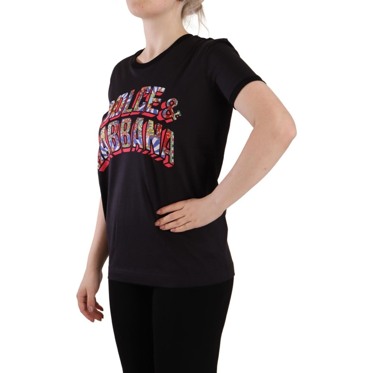 Dolce & Gabbana Black Logo Print Cotton Crew Neck Tee T-shirt