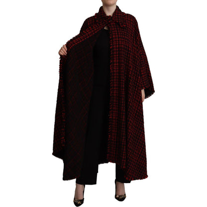 Dolce & Gabbana Black Red Cotton Checkered Over Coat Jacket